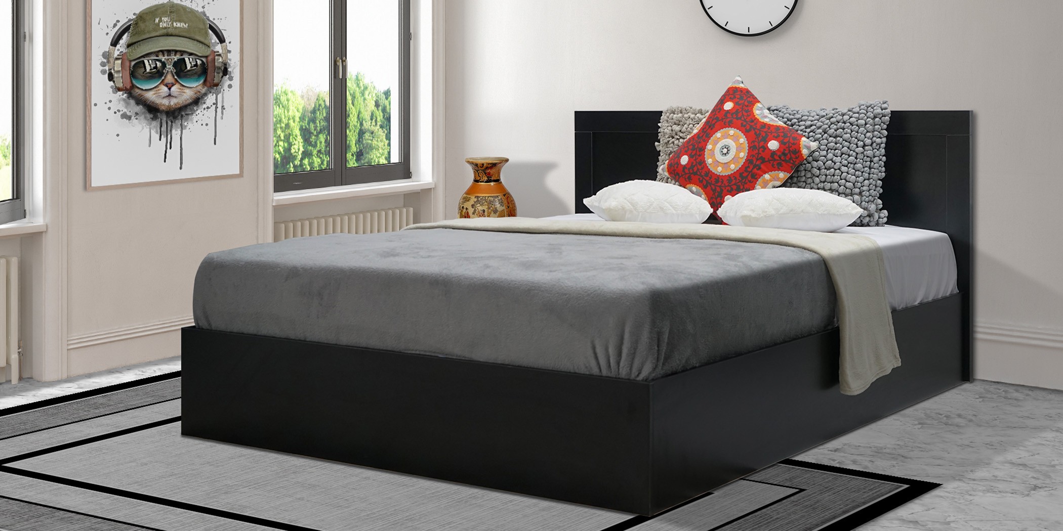 Travis Bed 150x190 cm MDF Black Matt