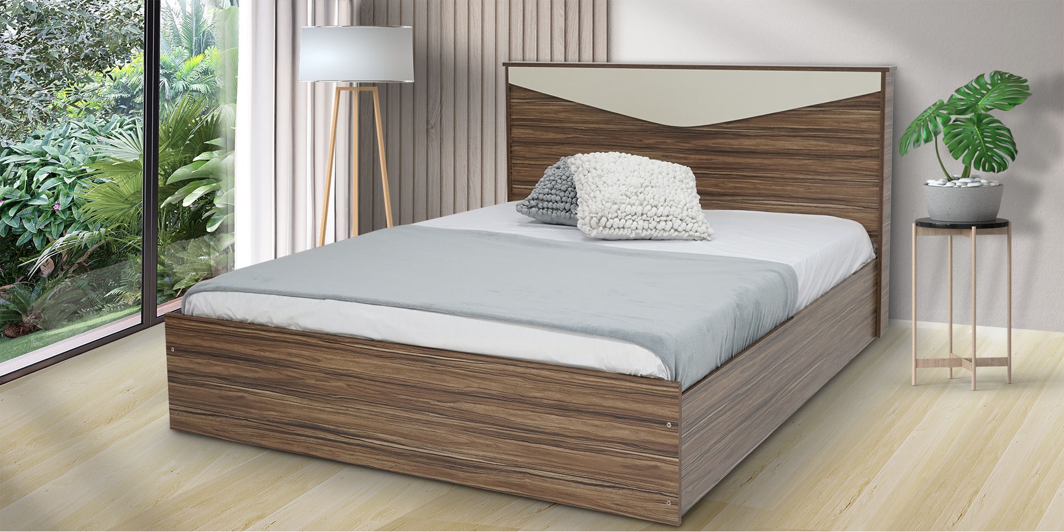 Bellinzona Bed 160x200cm in Melamine MDF Brown & Off White Bellinzona Bed 160x200cm in Melamine MDF Brown & Off White