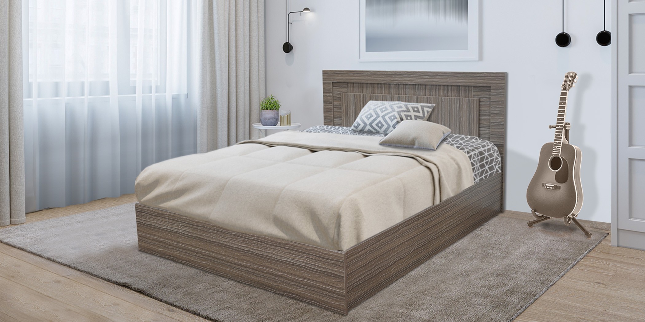Colton Bed 150x190 cm MDF Grey Colton Bed 150x190 cm MDF Grey