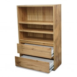Image Bookshelf 3 Tiers+2 Drawers Golden Oak