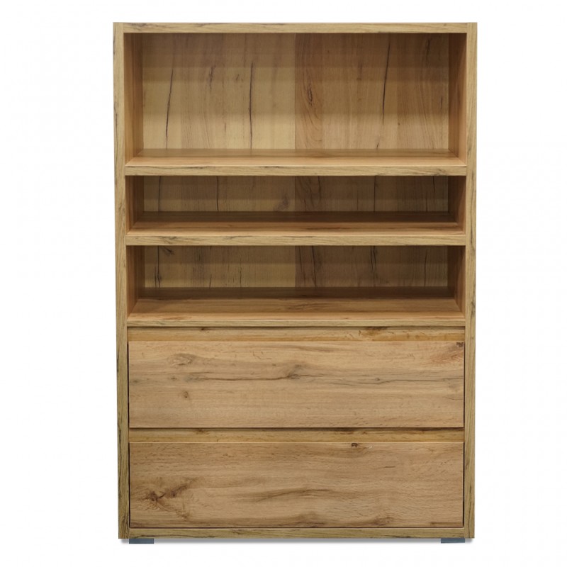 Image Bookshelf 3 Tiers+2 Drawers Golden Oak