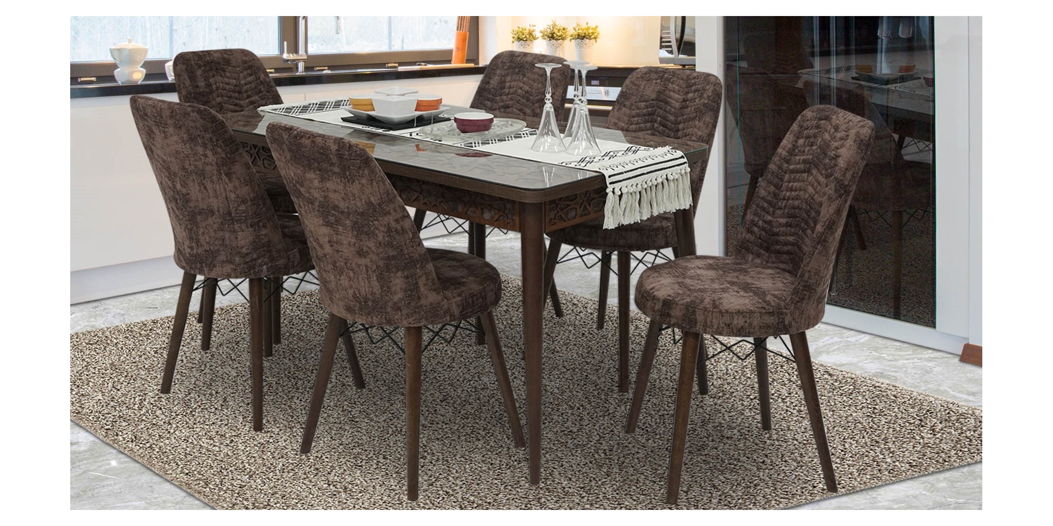 Ceren Table+6 chairs Brown Moirer