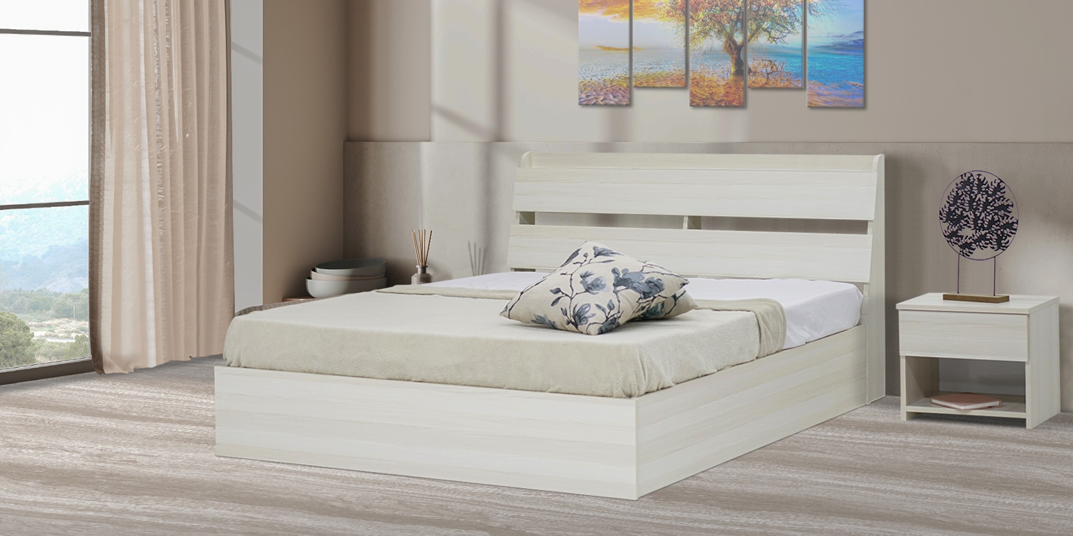 Inicio Bed 150x190 cm White Ash in Melamine MDF Inicio Bed 150x190 cm White Ash in Melamine MDF