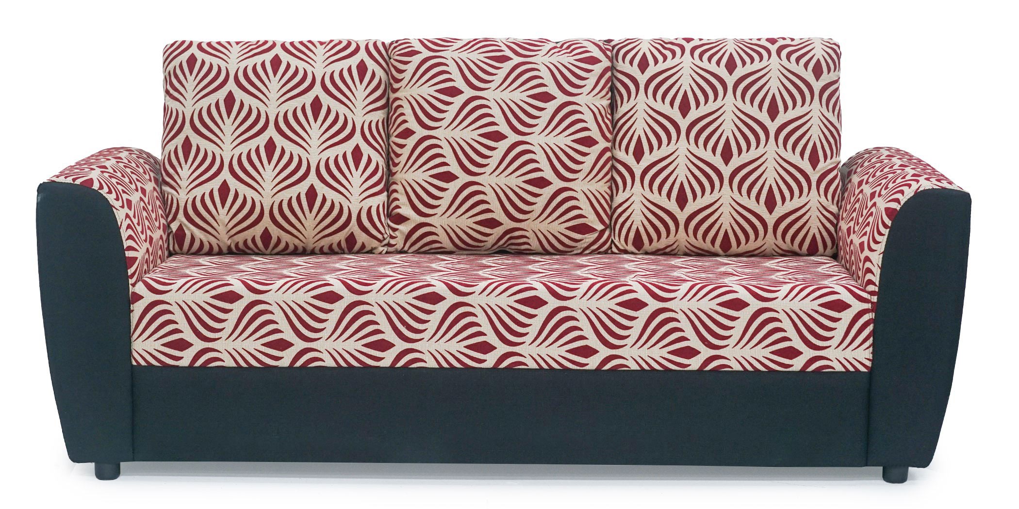 Elsa Sofa 3+2+1 Black With Red Pattern Fabric