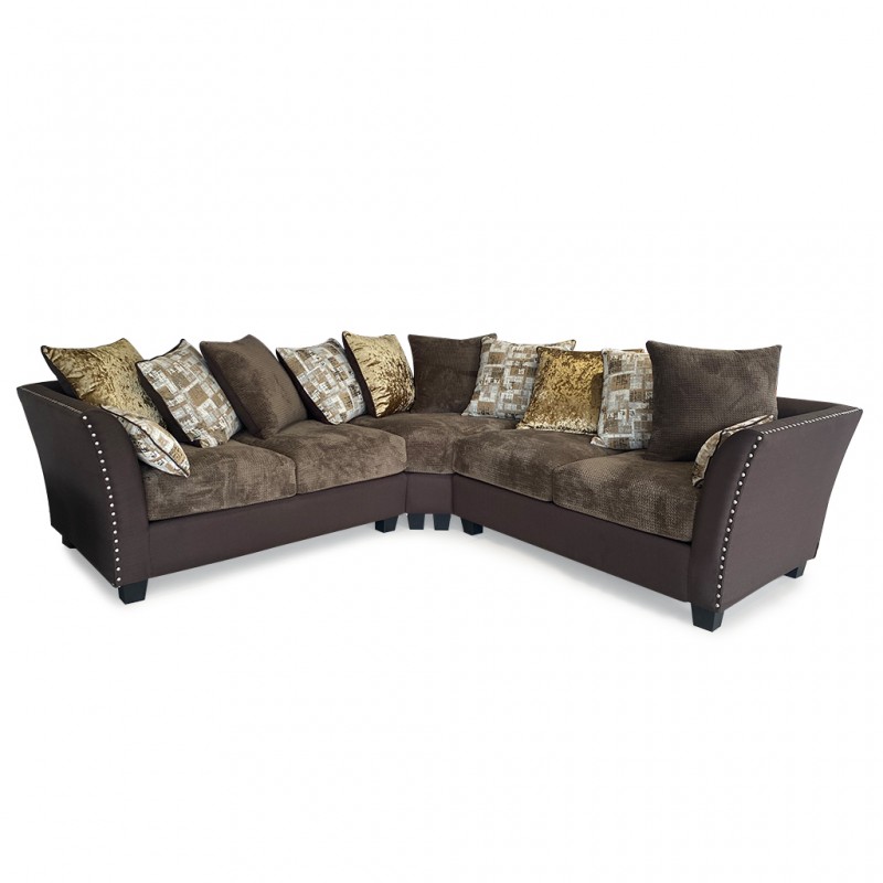 Marco Sofa Corner Brown with 12 Cushions in Fabrics