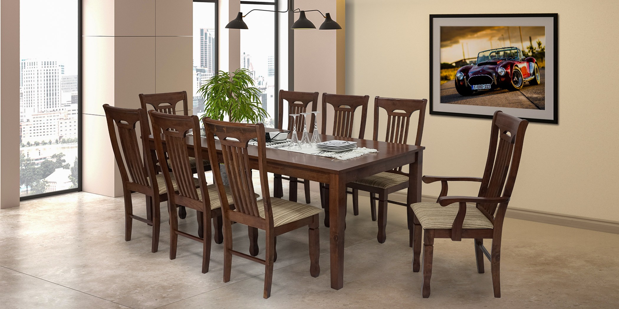 Kiev Table and 8 Chairs Rubberwood