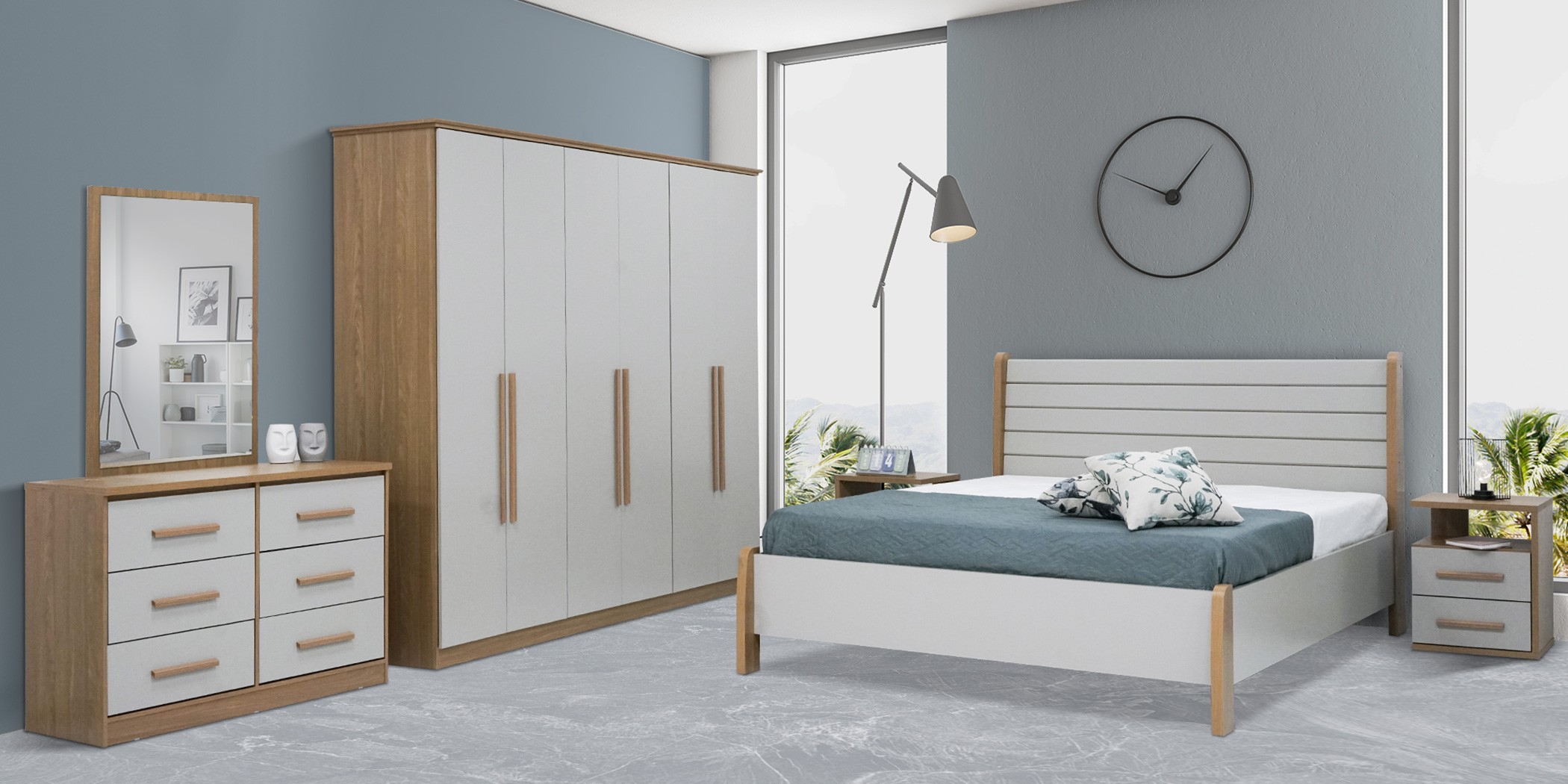 Vigo Bedroom Set 180x200 cm Nature/Grey Color