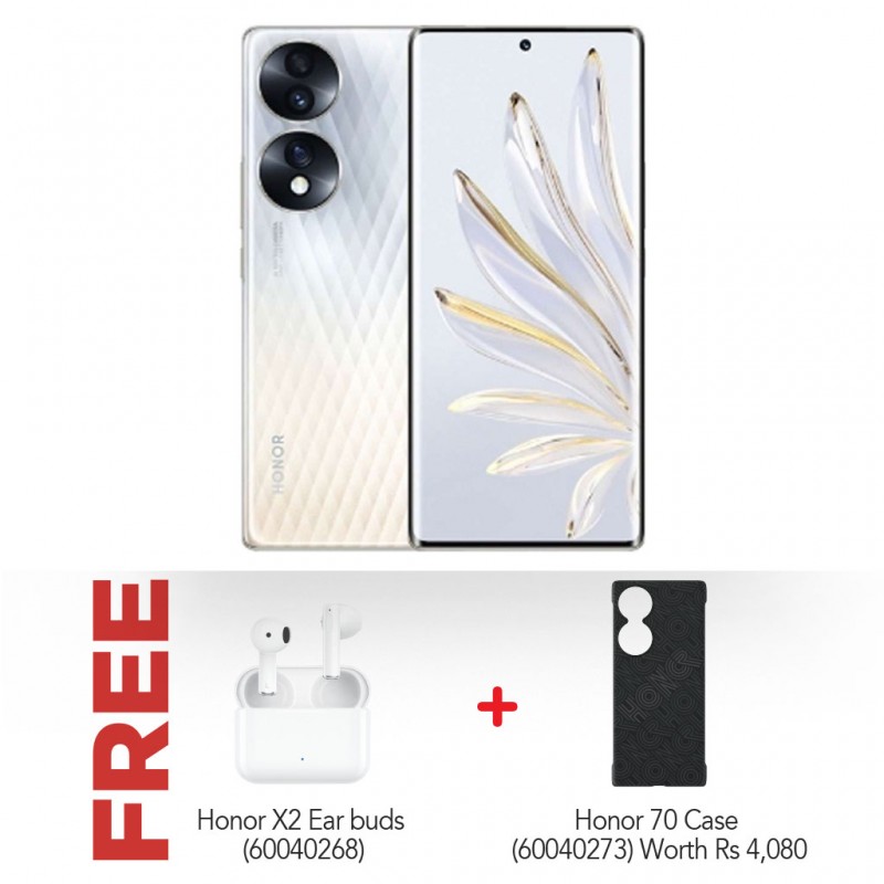 HONOR 70 Crystal Silver & Free Honor X2 Ear buds + Honor 70 PU Case