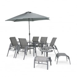 Melaco Table with 6 Chairs, 2Stools, 1Sidetable & Umbrella