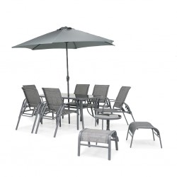 Melaco Table with 6 Chairs, 2 Stools, 1 Sidetable & Umbrella