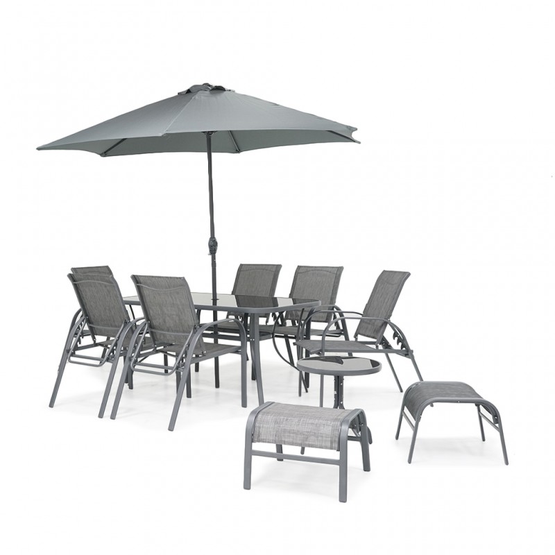 Melaco Table with 6 Chairs, 2 Stools, 1 Sidetable & Umbrella