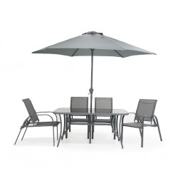 Melaco Table with 6 Chairs, 2 Stools, 1 Sidetable & Umbrella