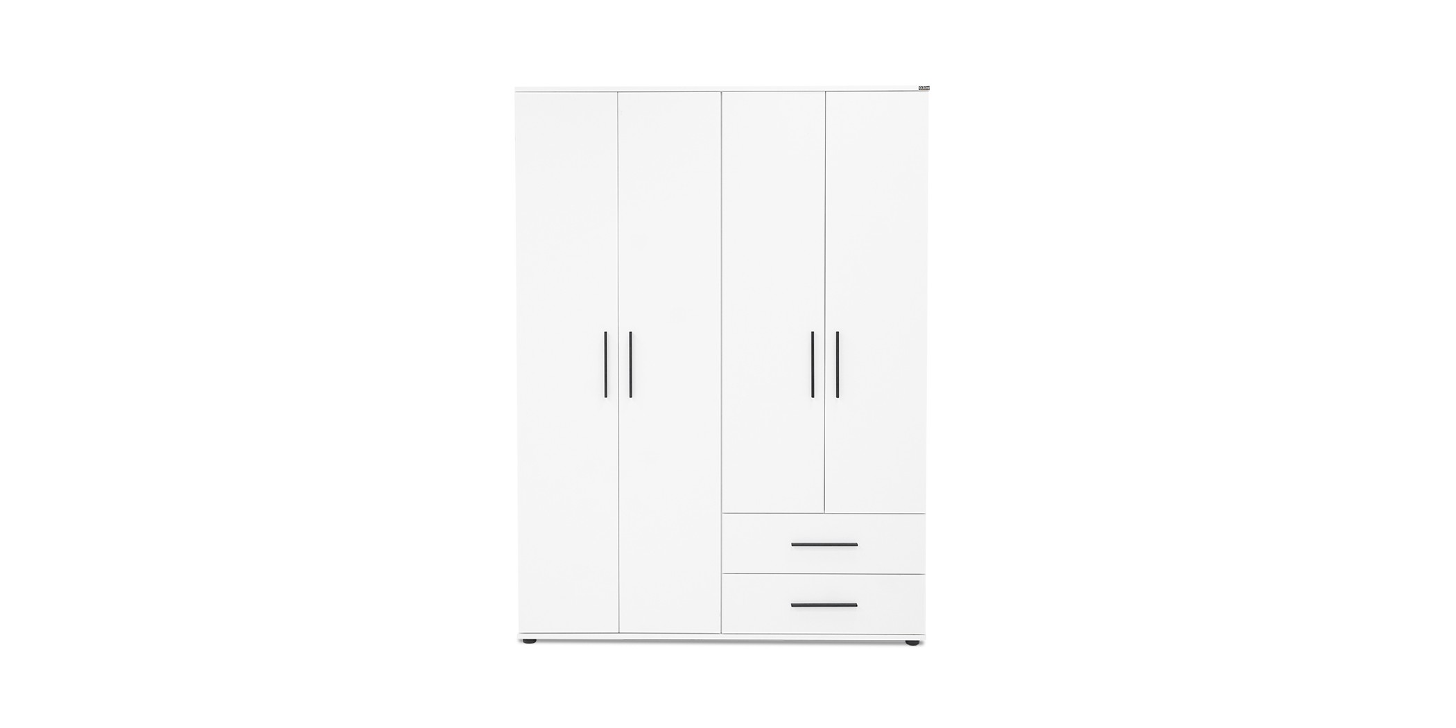 White Wardrobe With 4 Doors & 2 Drawers
