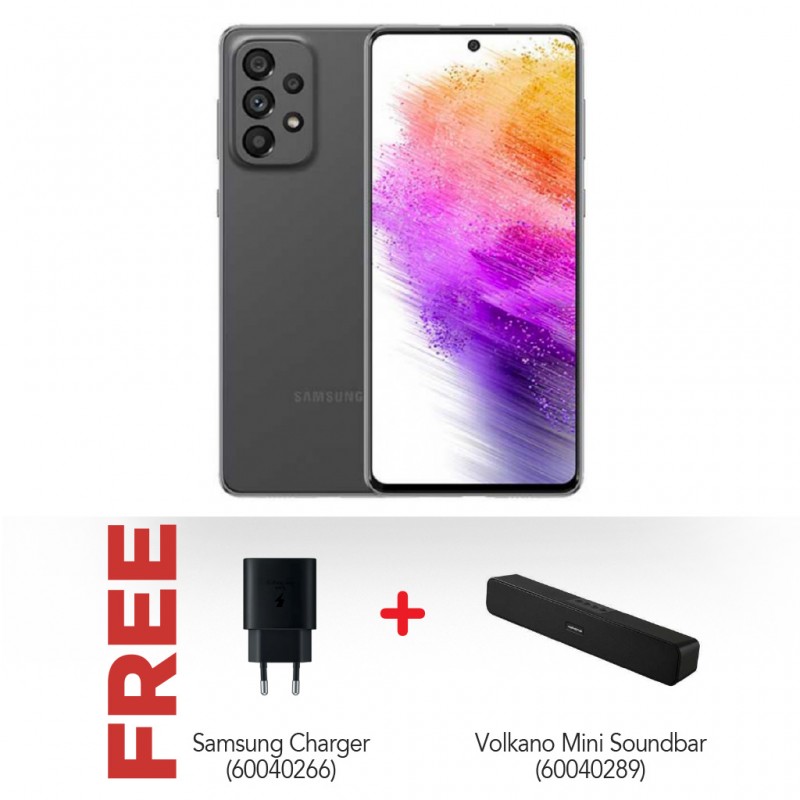 Samsung Galaxy A73 Gray & Free Samsung Charger + Volkano Sabre Series Portable Mini Soundbar