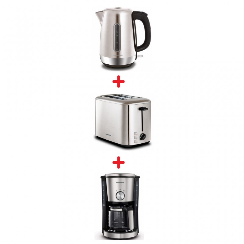 Morphy Richards 1.7L Kettle + Morphy Richards Brushed Equip 2 Slice Toaster + Morphy Richards Evoke Brushed S/S Filter Morphy Richards 1.7L Kettle + Morphy Richards Brushed Equip 2 Slice Toaster + Morphy Richards Evoke Brushed S/S Filter