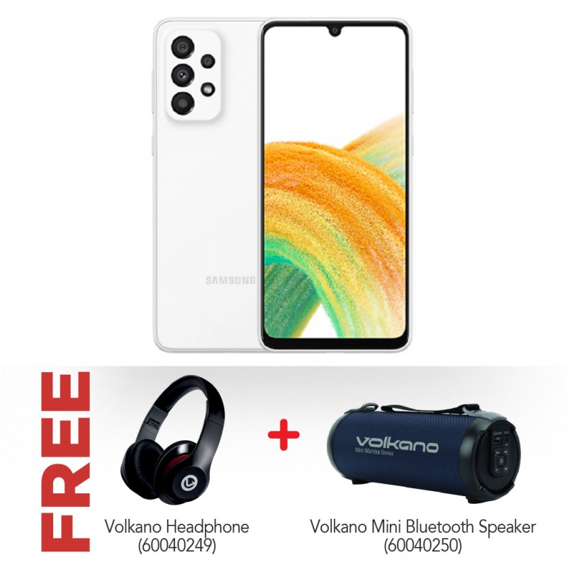 Samsung Galaxy A33 White & Free Volkano Impluse Headphone + Volkano Mini Mamba Bluetooth Speaker