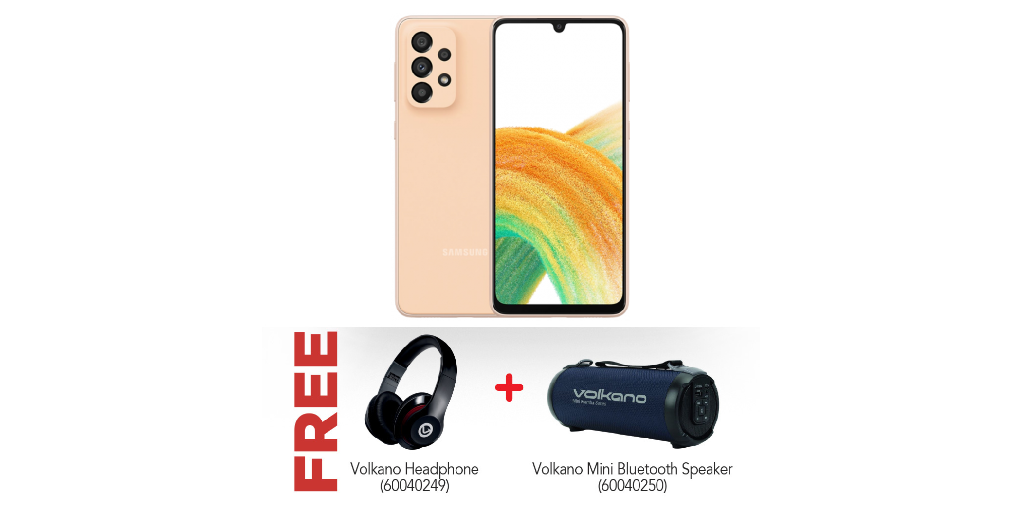 Samsung Galaxy A33 Orange & Free Volkano Headphone + Volkano Mini Mamba