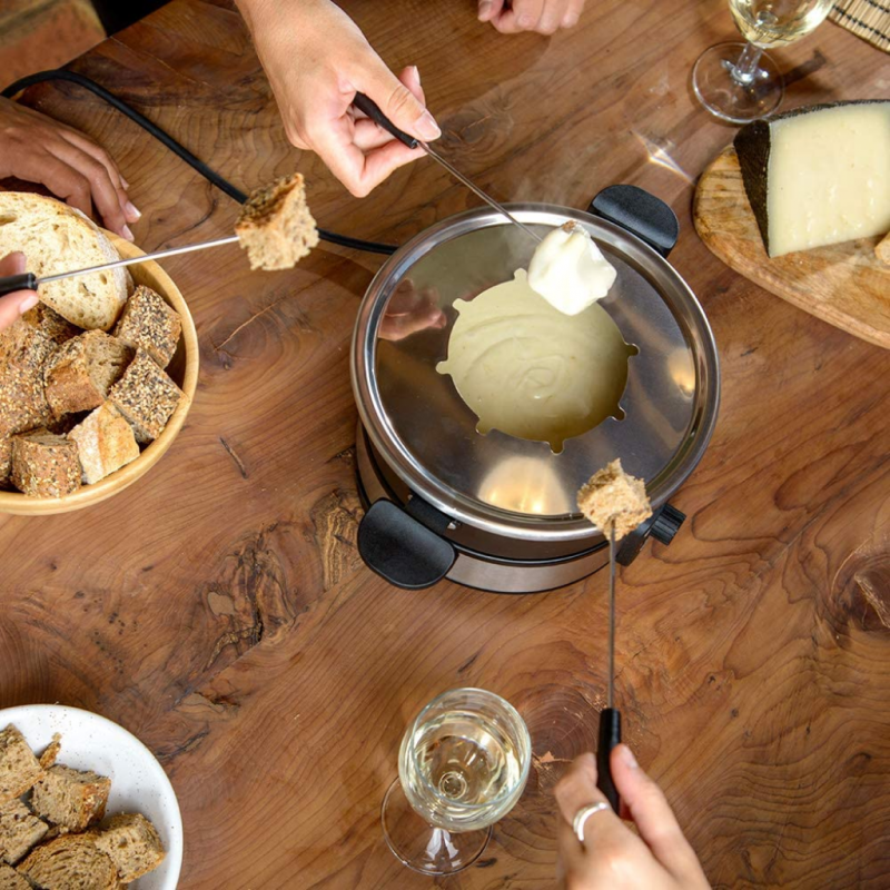 Taurus - Fondue électrique 1000W | 2 L | 8 personnes | Thermostat 200°C | Cuve antiadhésive sans PFOA | Chocolat, fromage, bouillon, huile | 8 fourchettes | Poignée | Compatible lave-vaisselle | Noir