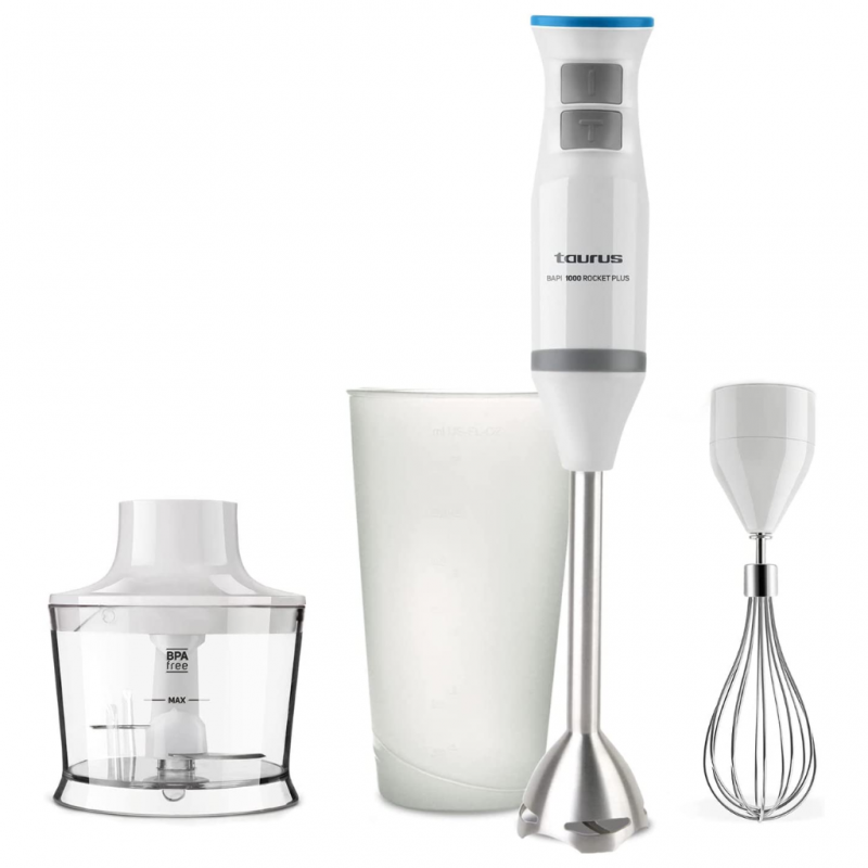 Taurus Bapi 1000 Rocket Plus WH 1000W Hand Blender With Chopper jar, Whisk & Measuring Cup- 916377000 Taurus Bapi 1000 Rocket Plus WH 1000W Hand Blender With Chopper jar, Whisk & Measuring Cup- 916377000