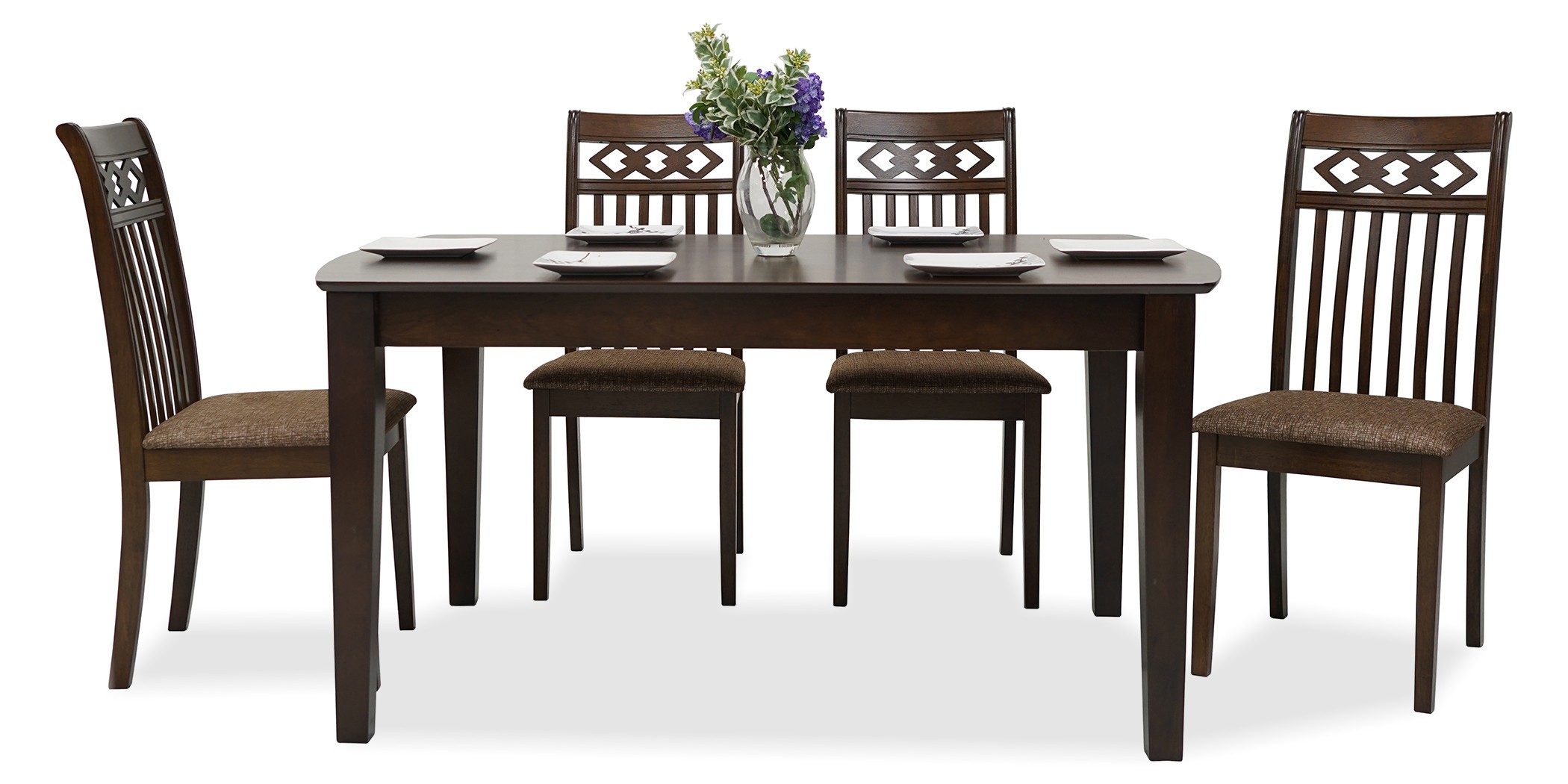 Oakland Table and 6 Chairs in Rubberwood/Brown Fabric