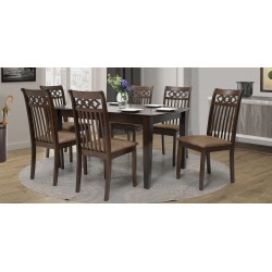 Oakland Table and 6 Chairs in Rubberwood/Brown Fabric