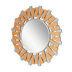 Wall Mirror MDF Brown Grey Silver Finish Diameter 90 cm JC-MN307