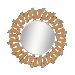 Wall Mirror MDF Brown Grey Silver Finish Diameter 90 cm JC-MN307