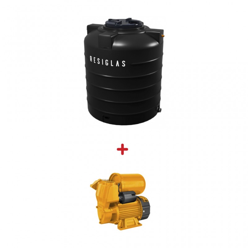 Resiglas 1000 Lts Polychrome Type C Water Tank Black Night + Ingco VPA3708 Water Pump