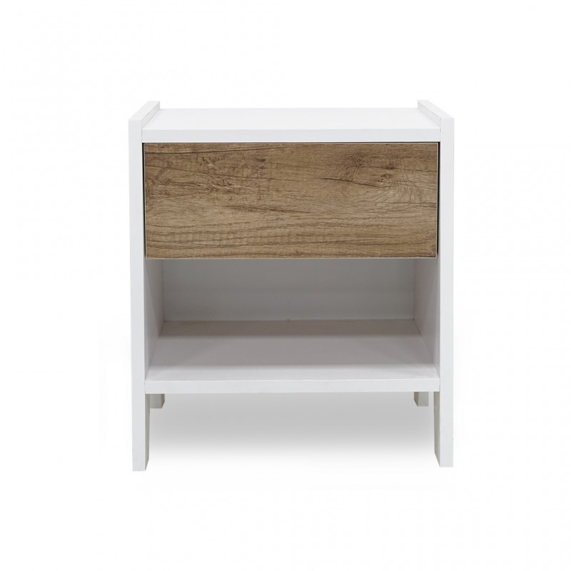 Arte Bed Side Table In Melamine MDF Wash Oak & White