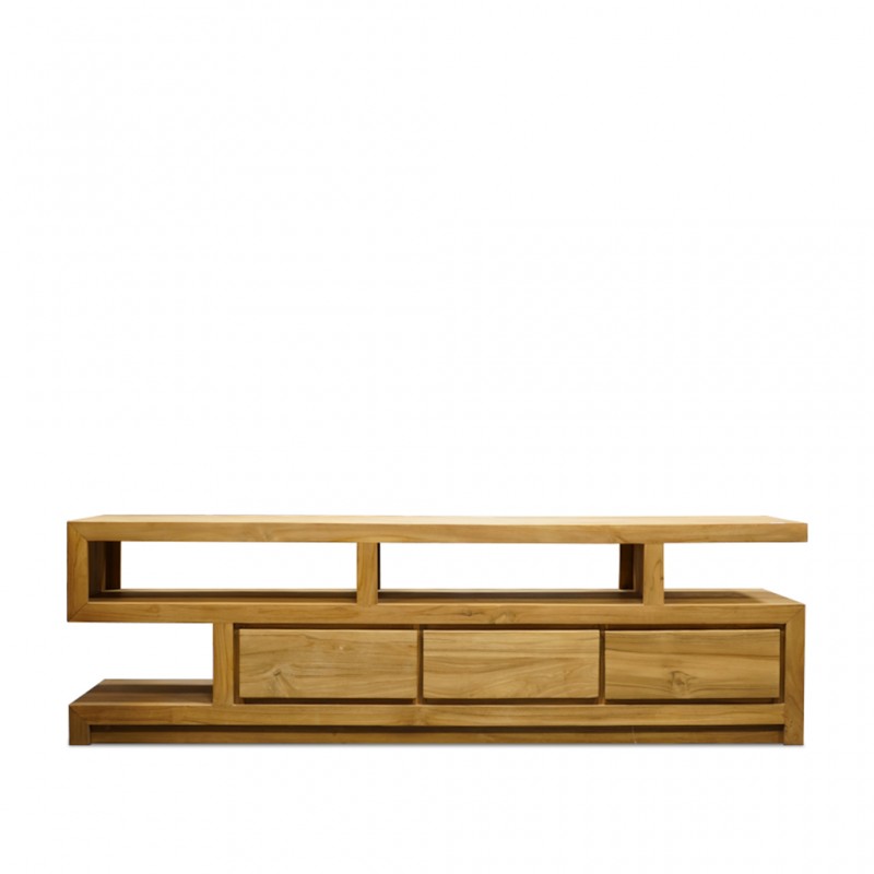 Silvia Low TV Cabinet With 3 Drawers In Teak