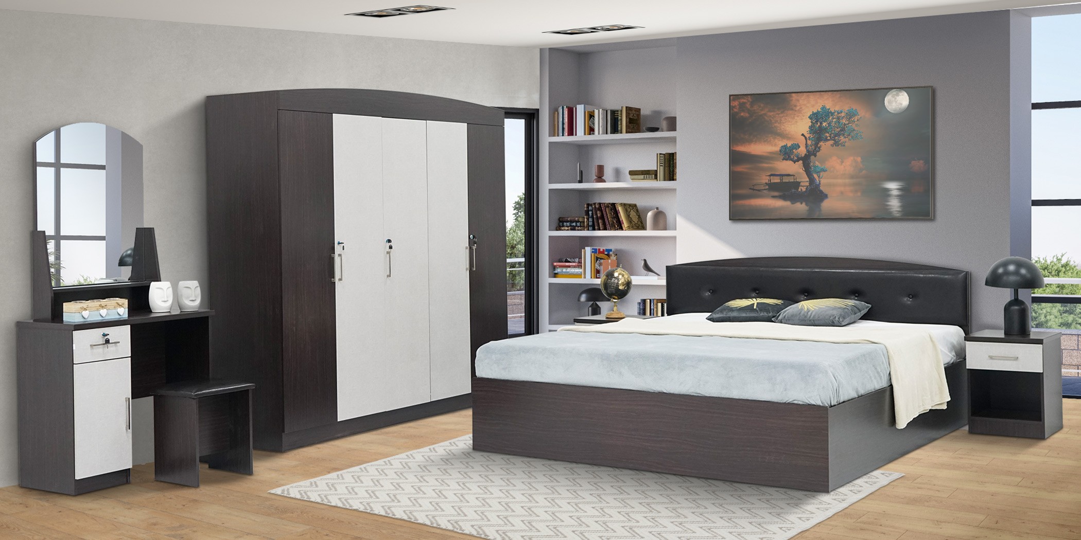 Keila Bedroom Set 180x200 cm Walnut & Linen