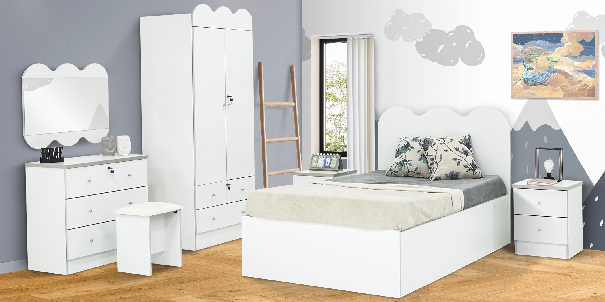 Ethan Bedroom Set 107x190 cm White Ethan Bedroom Set 107x190 cm White