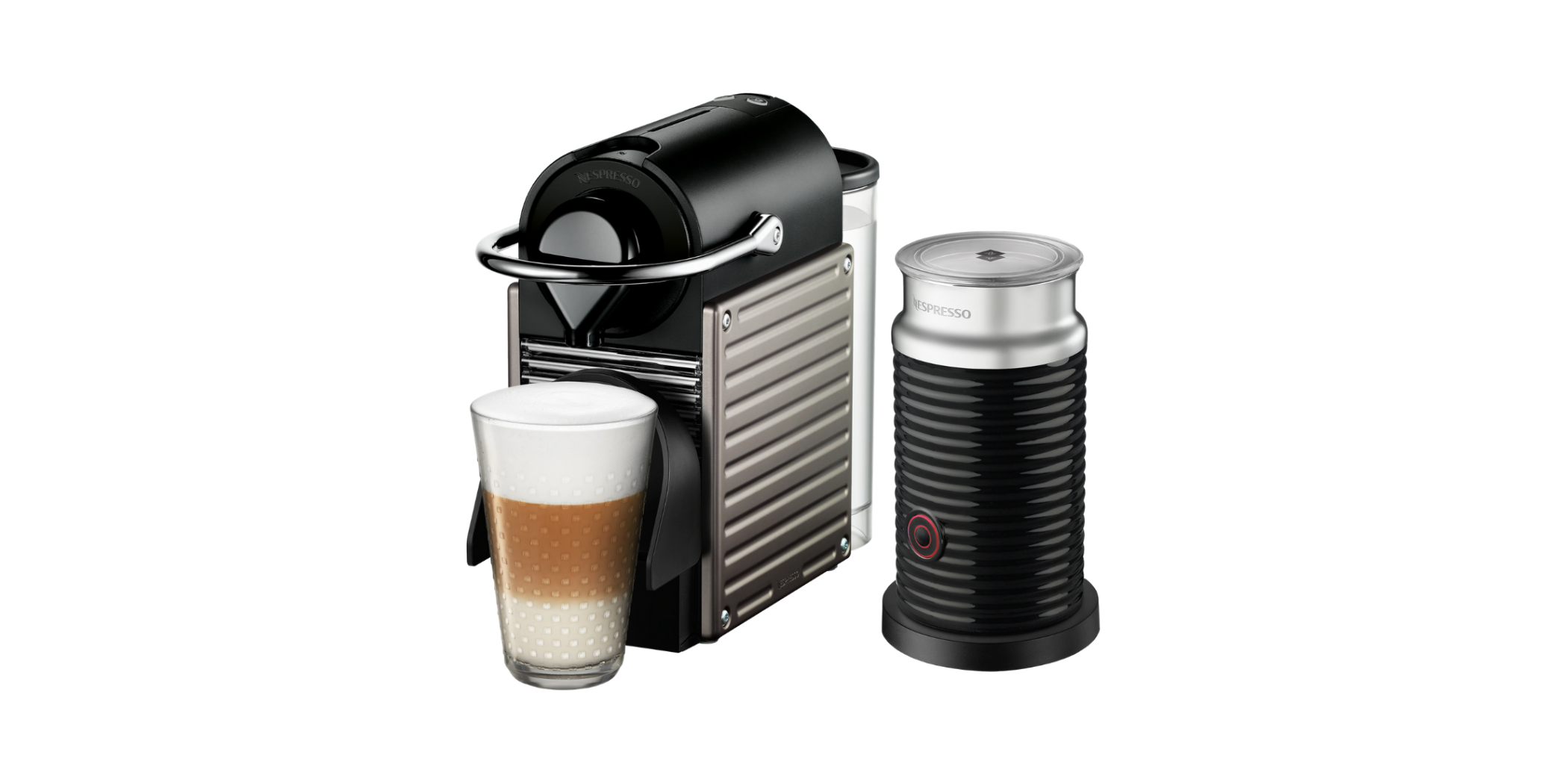 Nespresso Pixie Titan C60 + Black Aero Milk Coffee Machine 2YW 10090369