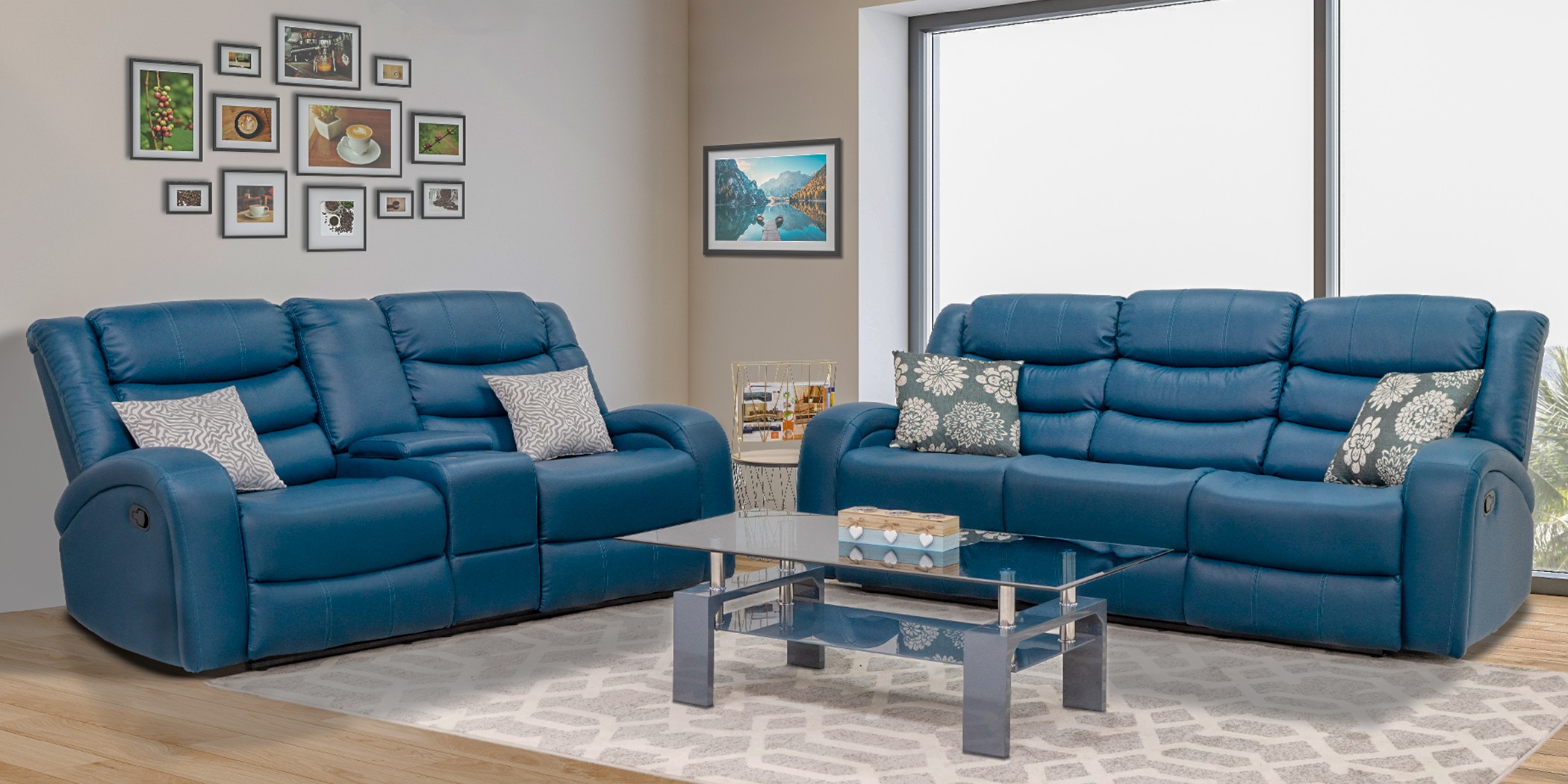 Veneto Sofa 3+2 in Blue Leather Gel