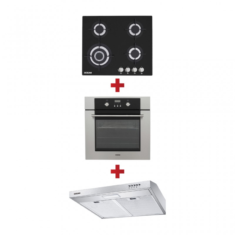 Ocean OC GCH 6310 N PRO G Built-in Hob + Ocean OC EO 69 I A Built-in Oven + Ocean OCSCHV64ICE Cooker Hood