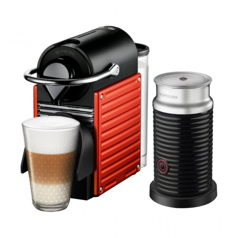 Nespresso Pixie Red C60 + Black Aero Milk Coffee Machine 2YW - 10090370