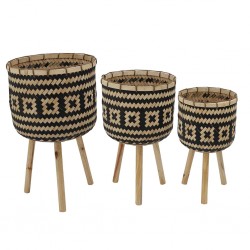 Set of 3 Rattan Flower Stand With Legs