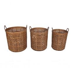Set of 3 Rattan Flower Stand Brown
