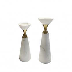 Set of 2  candle Holder White & Gold