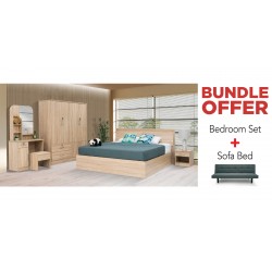 Mirabella Bedroom Set 180x200 cm Sonoma Oak + Helena Sofa Bed Dark Grey Fabric