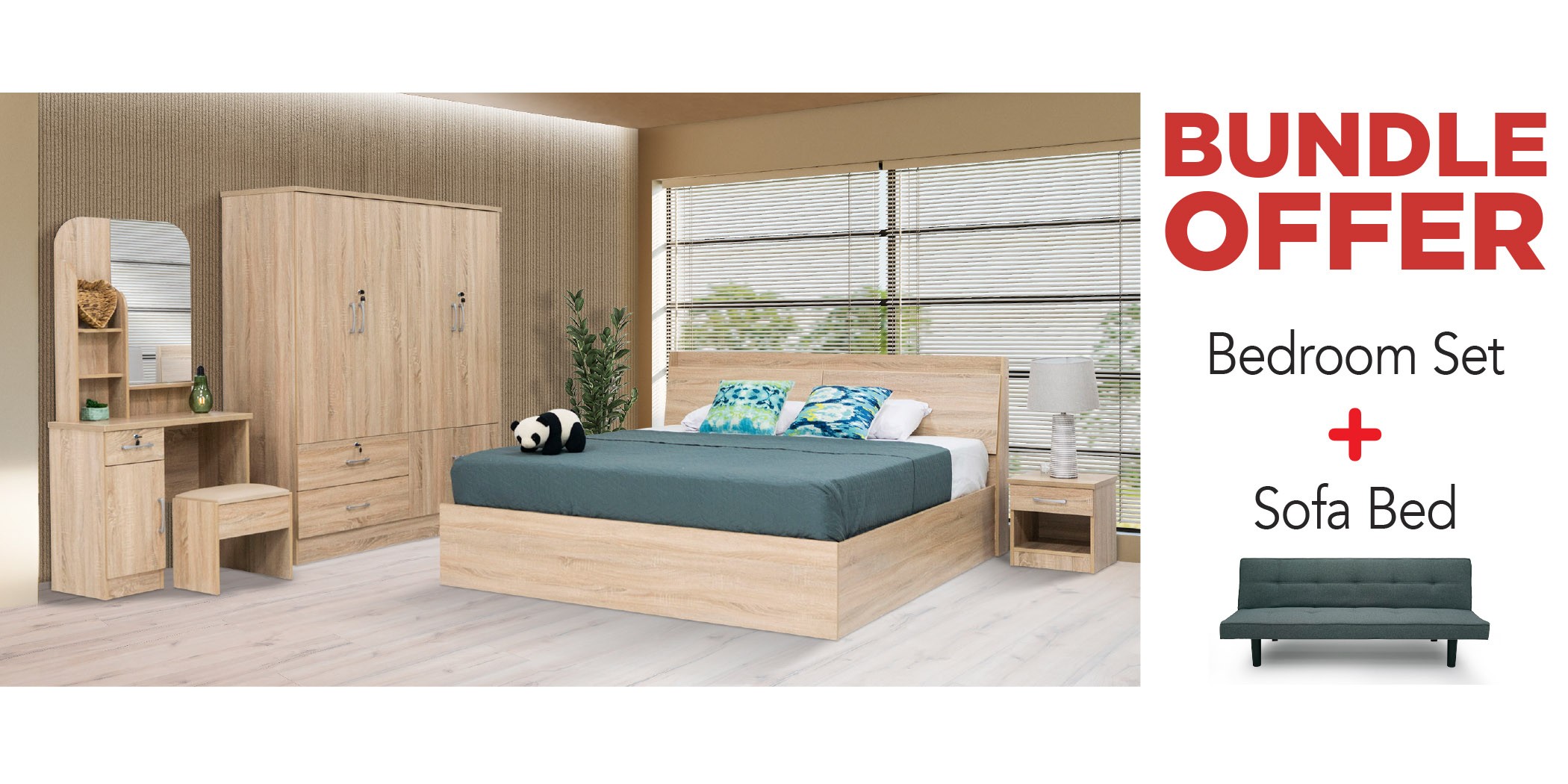 Mirabella Bedroom Set 180x200 cm Sonoma Oak + Helena Sofa Bed Dark Grey Fabric Mirabella Bedroom Set 180x200 cm Sonoma Oak + Helena Sofa Bed Dark Grey Fabric