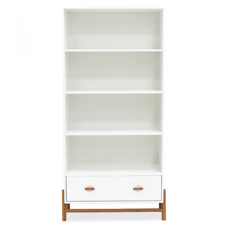 Ring Bookcase Solid Wood/MDF 1 Drawer White