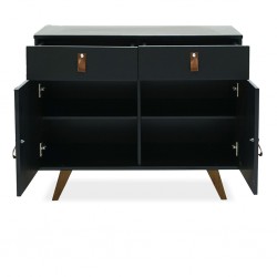 Skin Sideboard Solid Wood With 2 Doors  Black