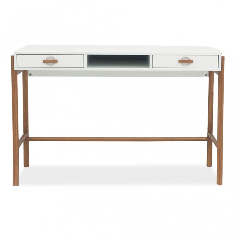 Ring Writing Desk Solid Wood & MDF 1 Drawer White