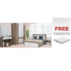 Latonia Bedroom Set Light Brown & White & Free Dorluxe Spinal Memory Double 160x200 cm