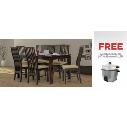 Caribean Table and 6 Chairs Rubberwood & Free Concetto CRC280 2.8L Silver Rice Cooker + Steamer
