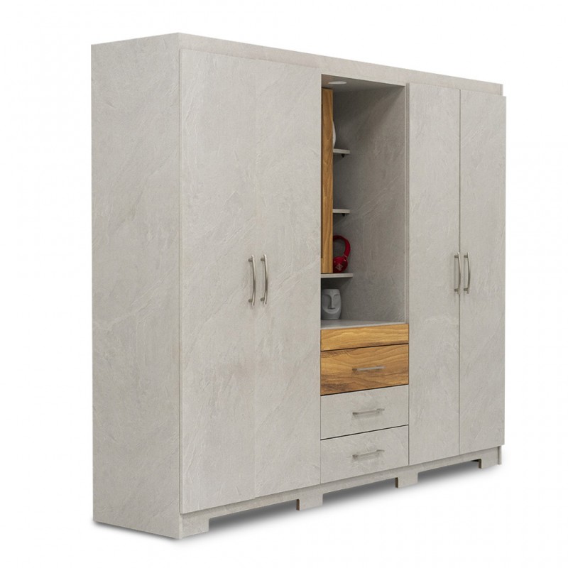 Basel Wardrobe 4 Doors & Dressing Table Grey & Light Brown