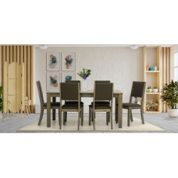 Silver Table and 6 Chairs Rubberwood White Wash