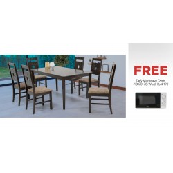 Salome Table and 6 Chairs Mocha Rubberwood & Free Defy DMO384 Microwave Oven