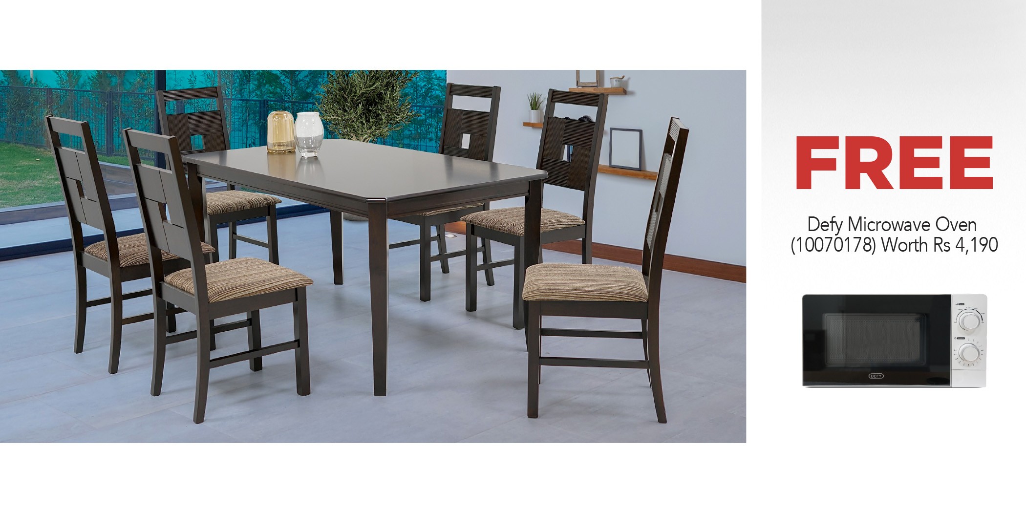 Salome Table and 6 Chairs Mocha Rubberwood & Free Defy DMO384 Microwave Oven